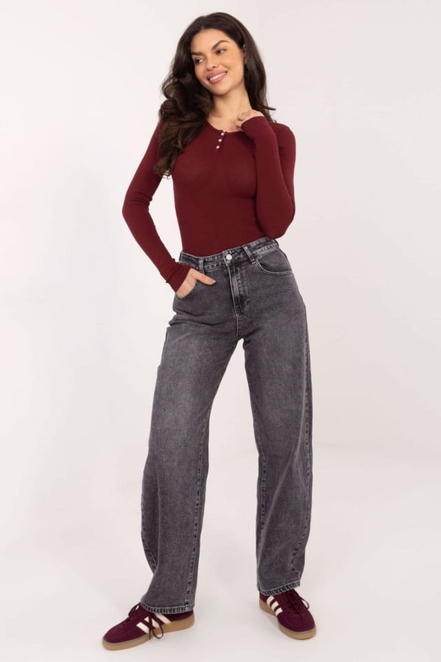 Love Lace Love Lace Women's Fitted Long Sleeve Cotton Blouse in Burgundy - 2