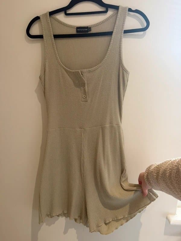 PLT Beige ribbed playsuit
