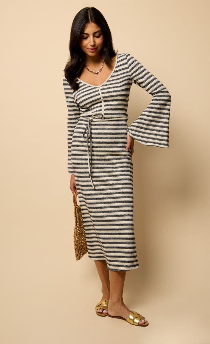 Little Mistress Multicolor Striped Knit Midi Dress