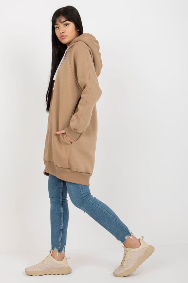 Love Lace Love Lace Women's Long Hooded Sweatshirt with Pockets in Beige - 2