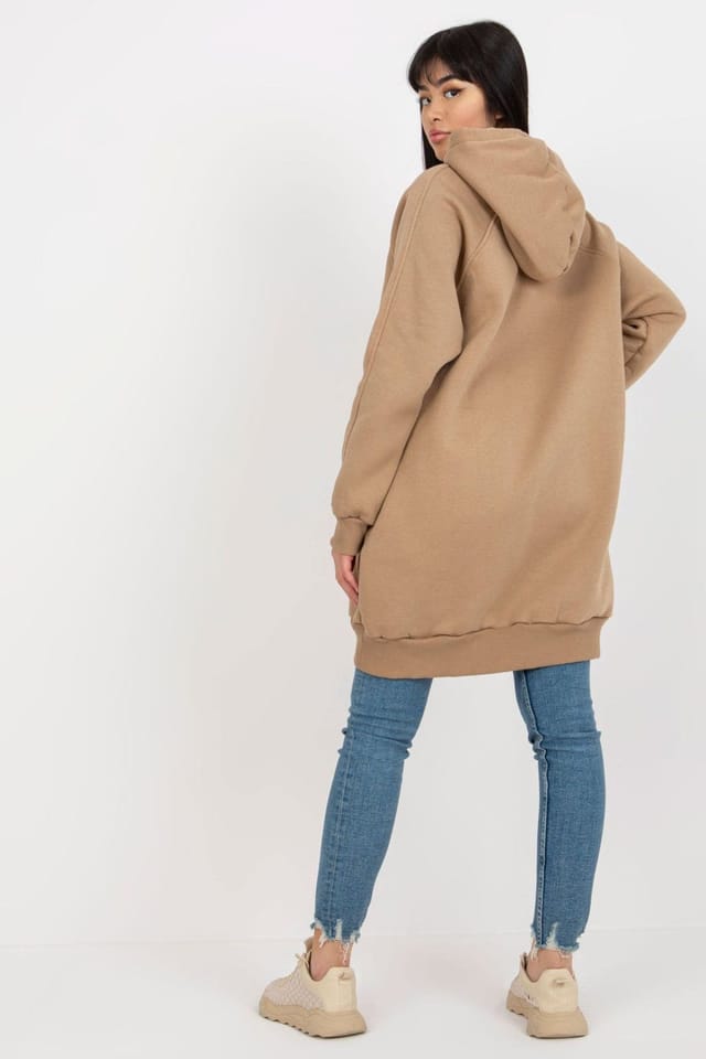 Love Lace Love Lace Women's Long Hooded Sweatshirt with Pockets in Beige - 3