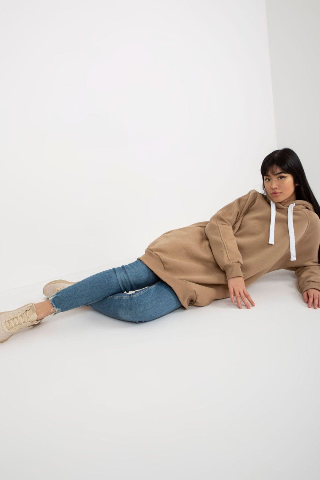 Love Lace Love Lace Women's Long Hooded Sweatshirt with Pockets in Beige - 4
