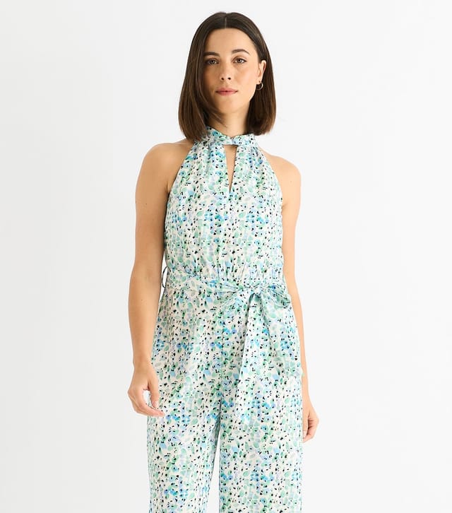 Gini London Women's Petite Blue Halter Neck Printed Jumpsuit Gini London New Look - 2