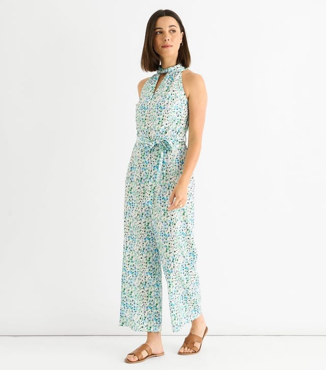 Gini London Women's Petite Blue Halter Neck Printed Jumpsuit Gini London New Look - 3