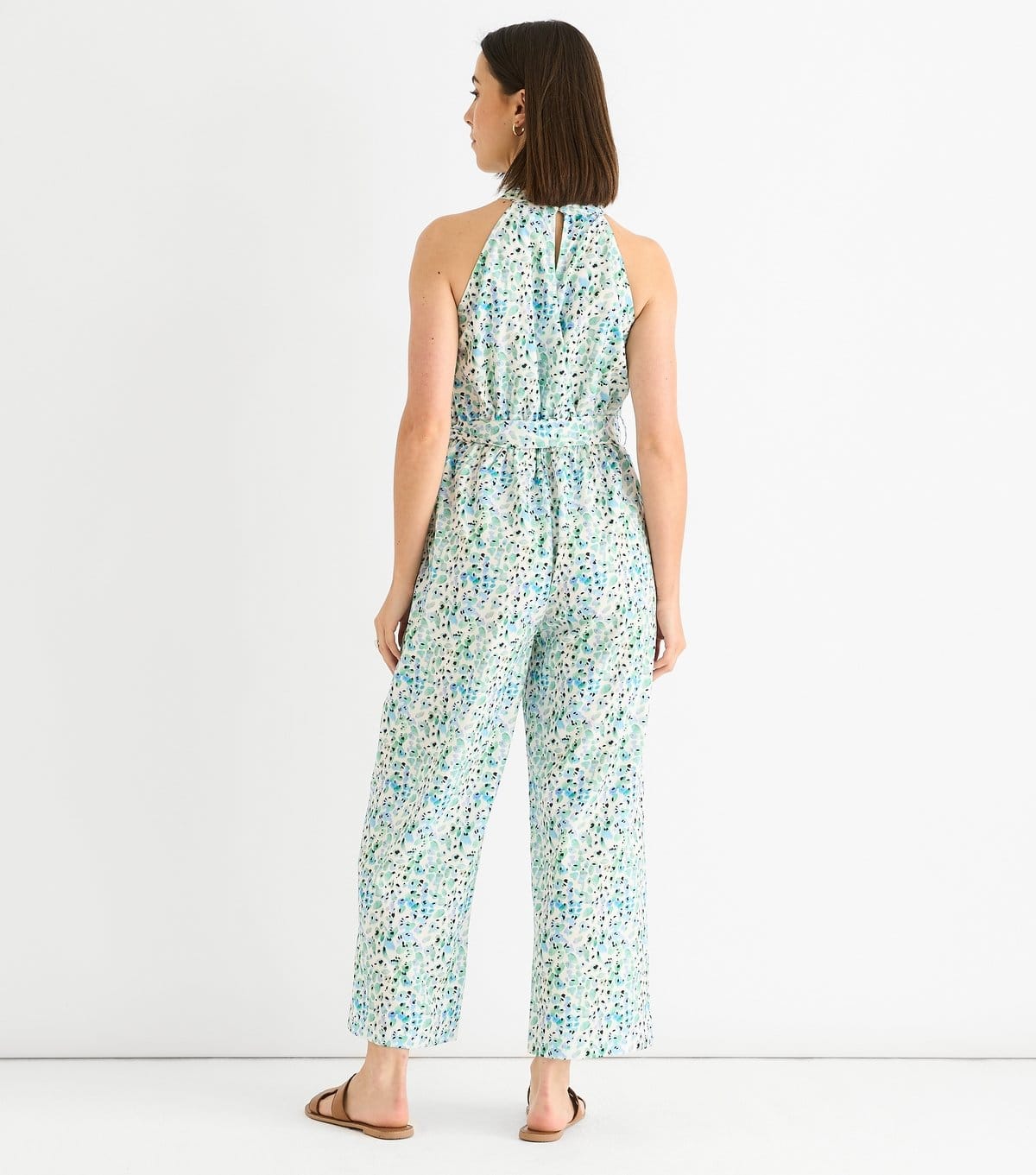 Gini London Women's Petite Blue Halter Neck Printed Jumpsuit Gini London New Look - 4