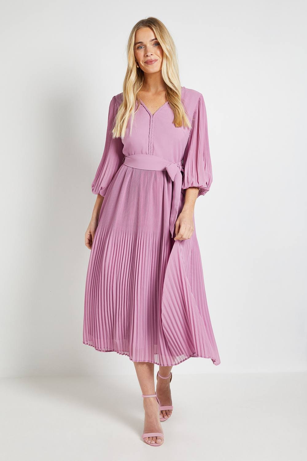 Wallis Wallis Women's Petite Chiffon Plait Detail Pleated Midi Dress in Lilac - 2