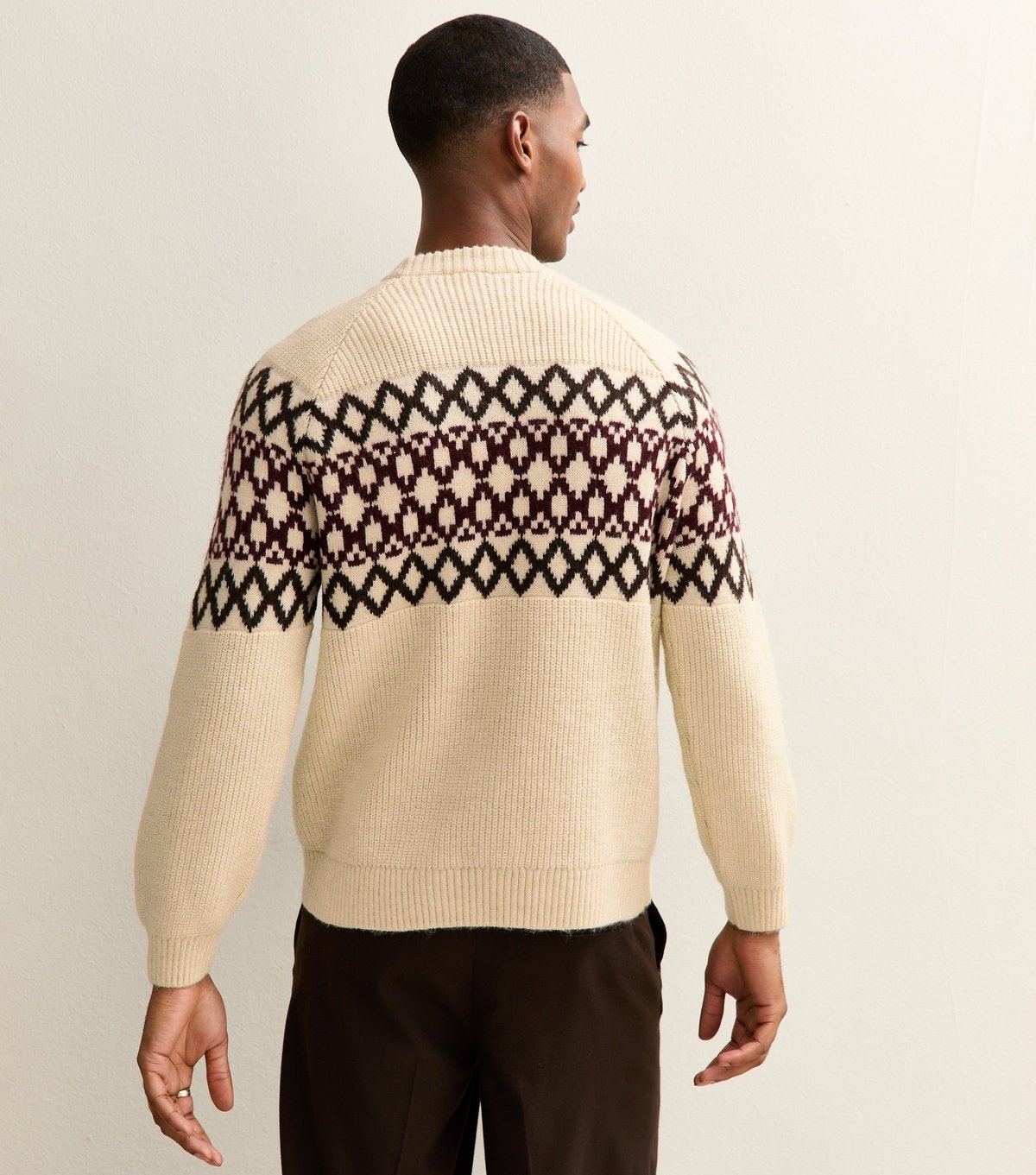 New Look Men's Cream Regular Fairisle Fluffy Knit Crew Neck Jumper New Look - 4