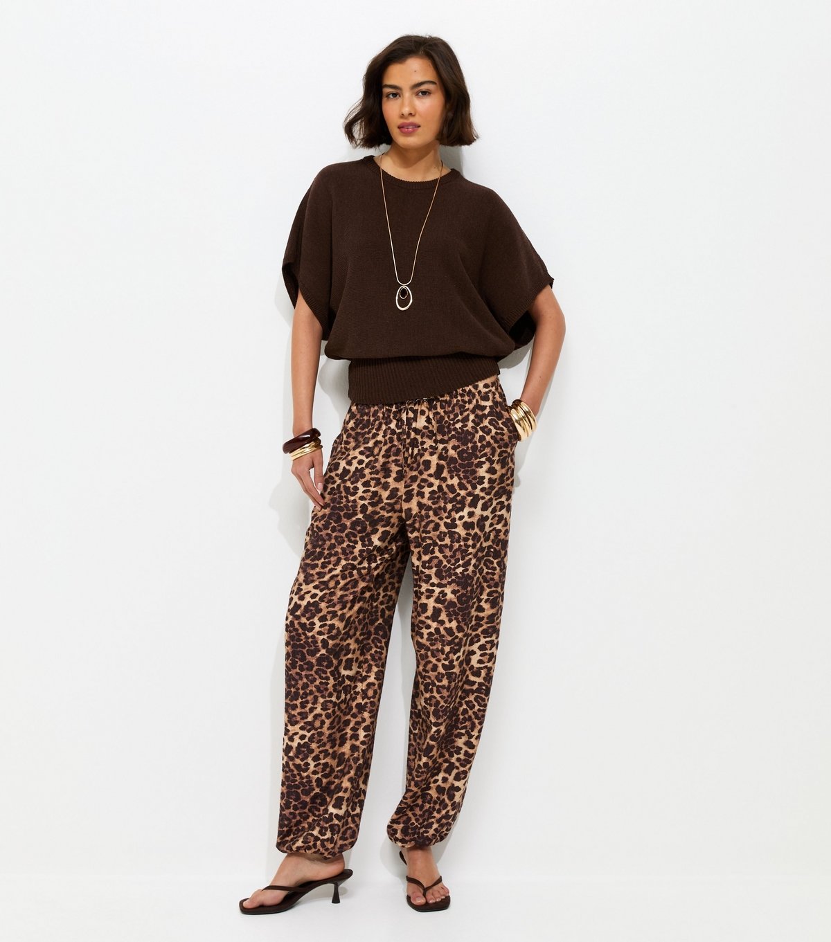 New Look Women's Brown Animal Print Cuffed Trousers New Look - 3
