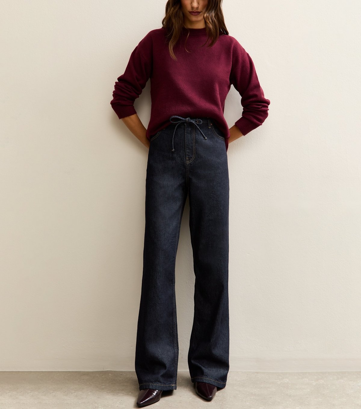 New Look Women's Tall Navy Denim Self Tie Drawcord Waist Wide Leg Jeans New Look - 2