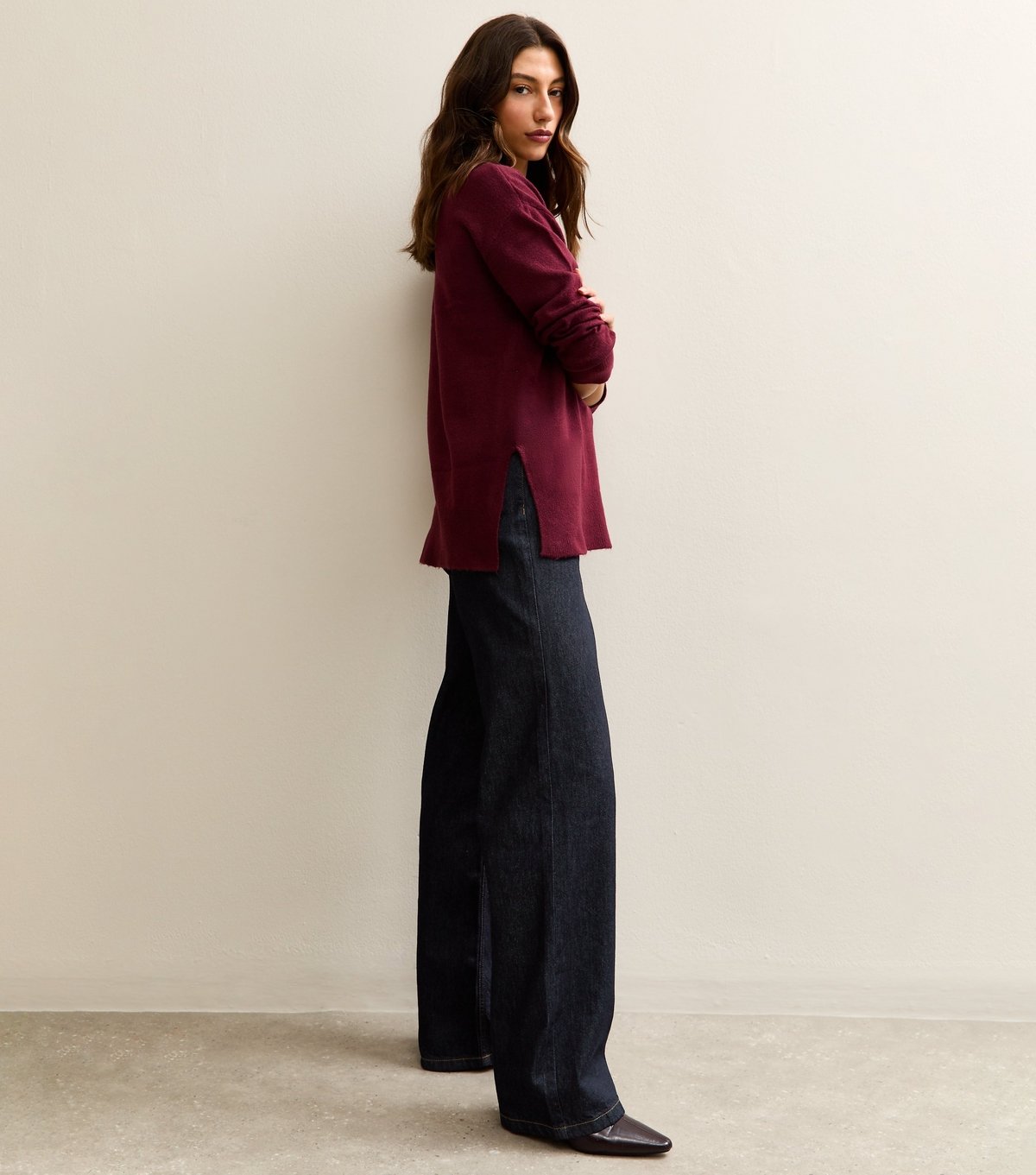 New Look Women's Tall Navy Denim Self Tie Drawcord Waist Wide Leg Jeans New Look - 3