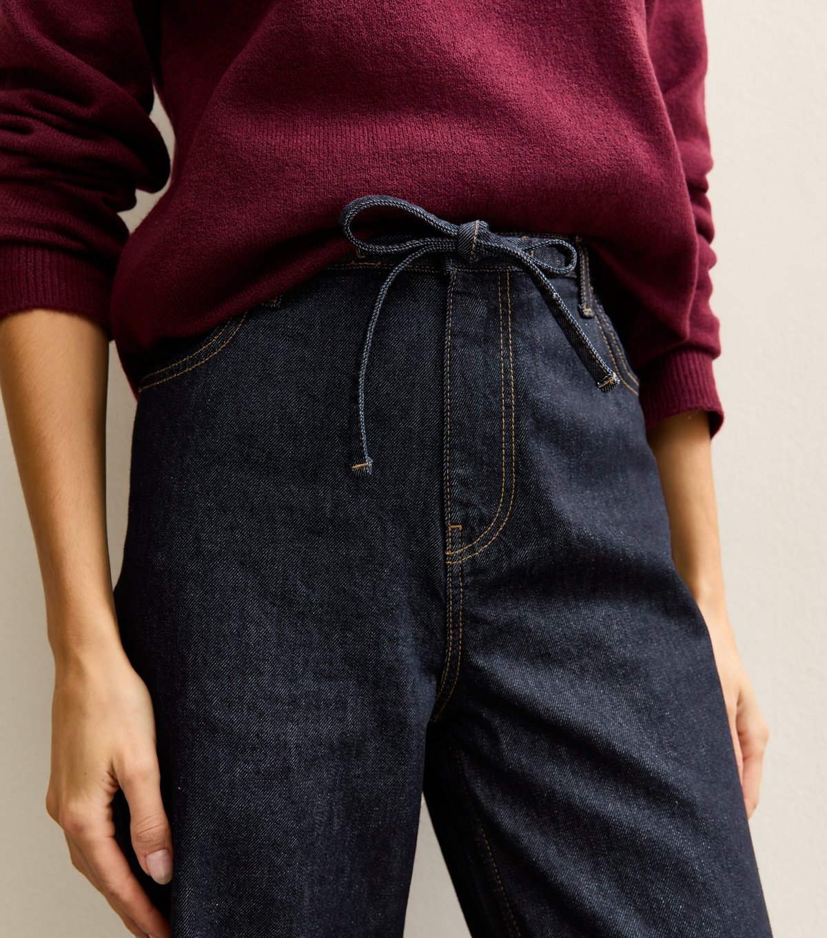 New Look Women's Tall Navy Denim Self Tie Drawcord Waist Wide Leg Jeans New Look - 4