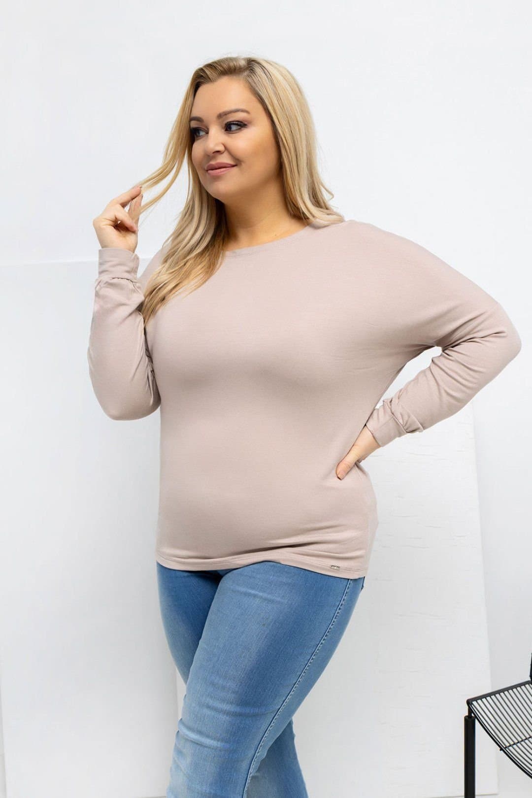 Love Lace Love Lace Women's Plus Size Micro Modal Round Neck Blouse Style 223923 in Beige