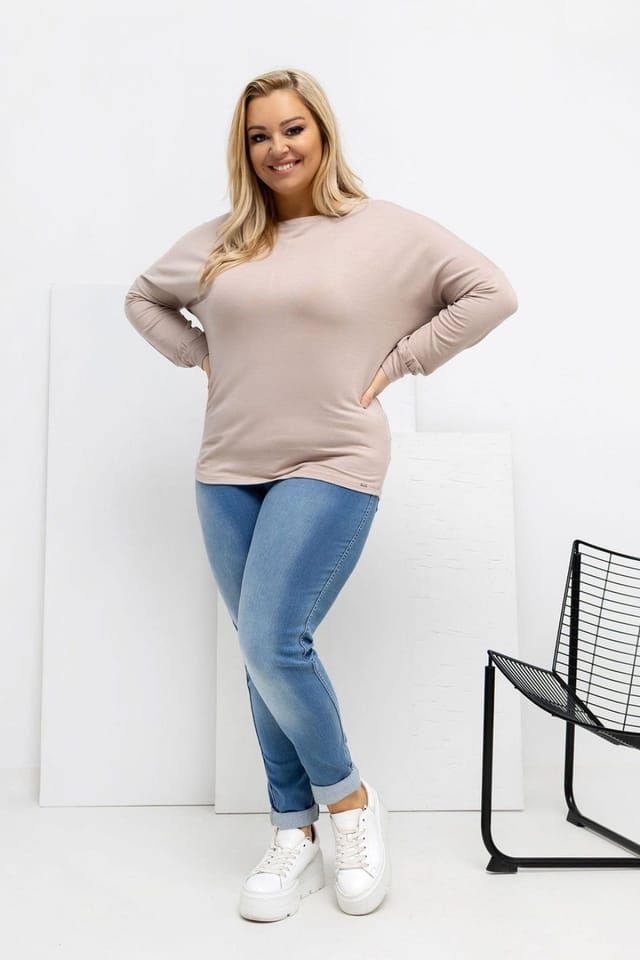 Love Lace Love Lace Women's Plus Size Micro Modal Round Neck Blouse Style 223923 in Beige - 2