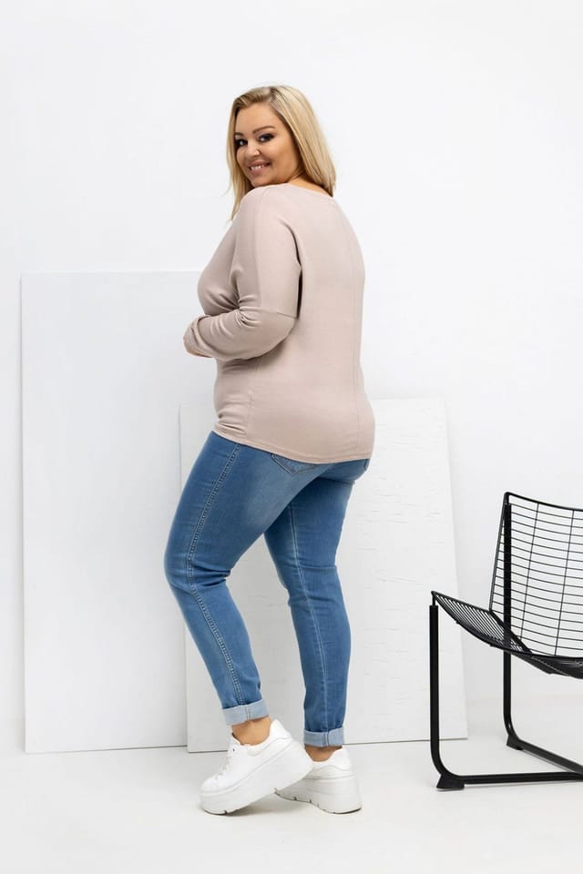 Love Lace Love Lace Women's Plus Size Micro Modal Round Neck Blouse Style 223923 in Beige - 3