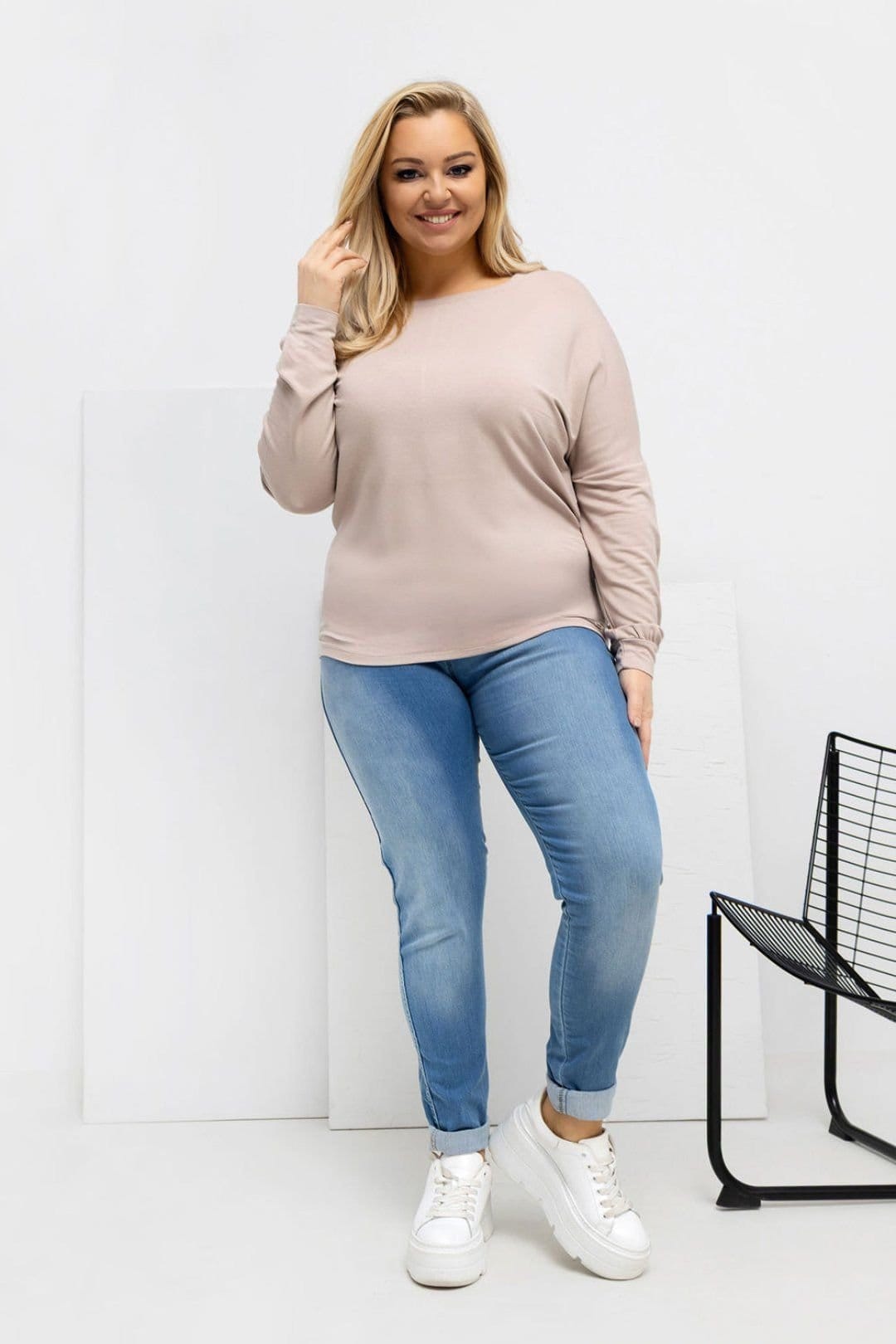 Love Lace Love Lace Women's Plus Size Micro Modal Round Neck Blouse Style 223923 in Beige - 4