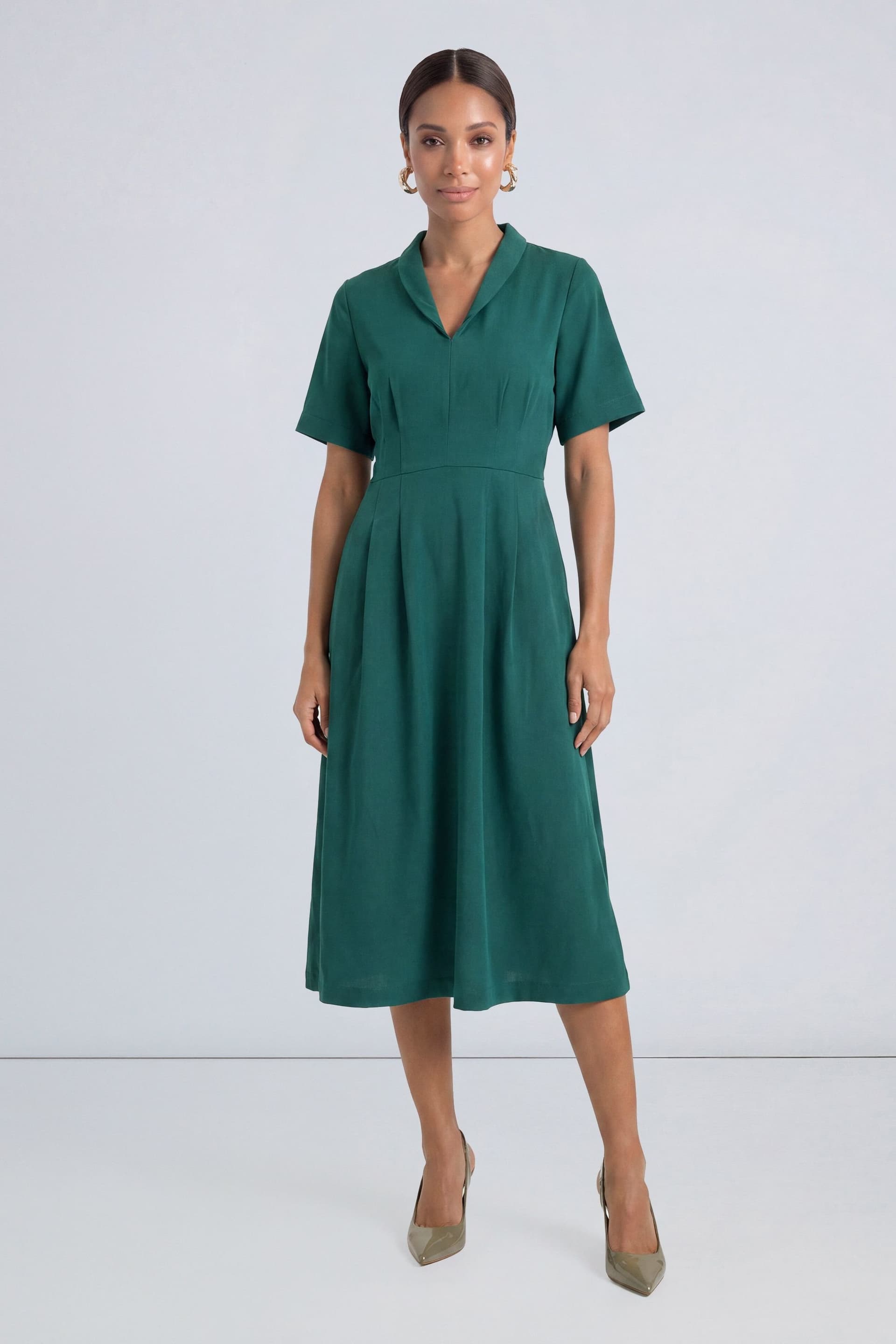 Principles Principles Women's Collar Fit & Flare Midi Dress in Green