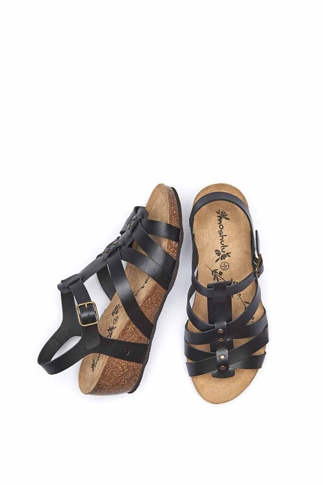 Moshulu Moshulu Women's 'Polperro' Strappy Cork Wedge Sandals in Black - 2