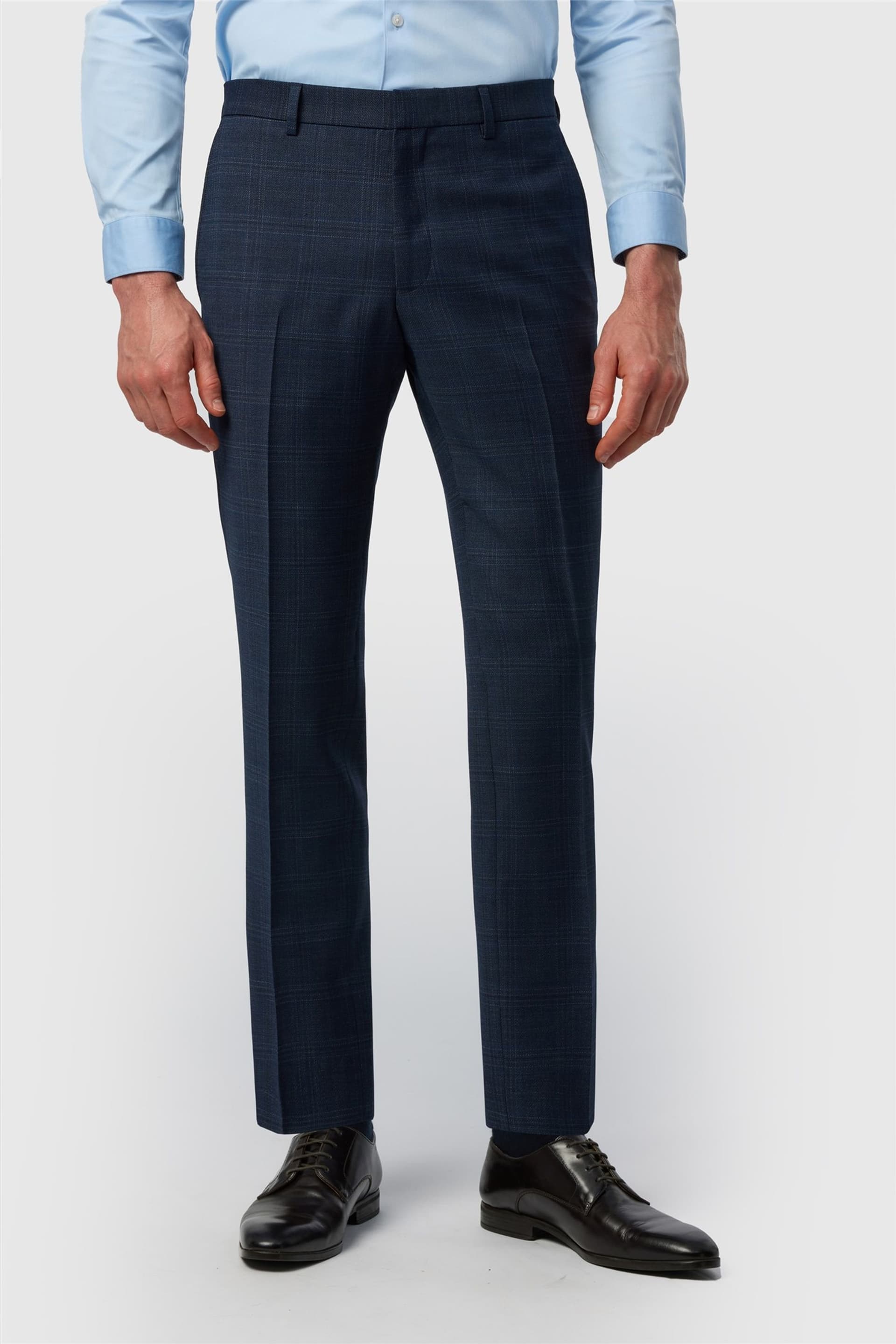 Ted Baker Ted Baker Men's Flat Fronted Checked Slim Fit Suit Trousers in Navy