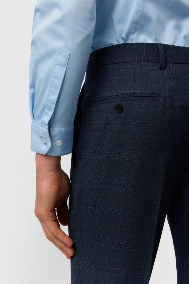 Ted Baker Ted Baker Men's Flat Fronted Checked Slim Fit Suit Trousers in Navy - 2