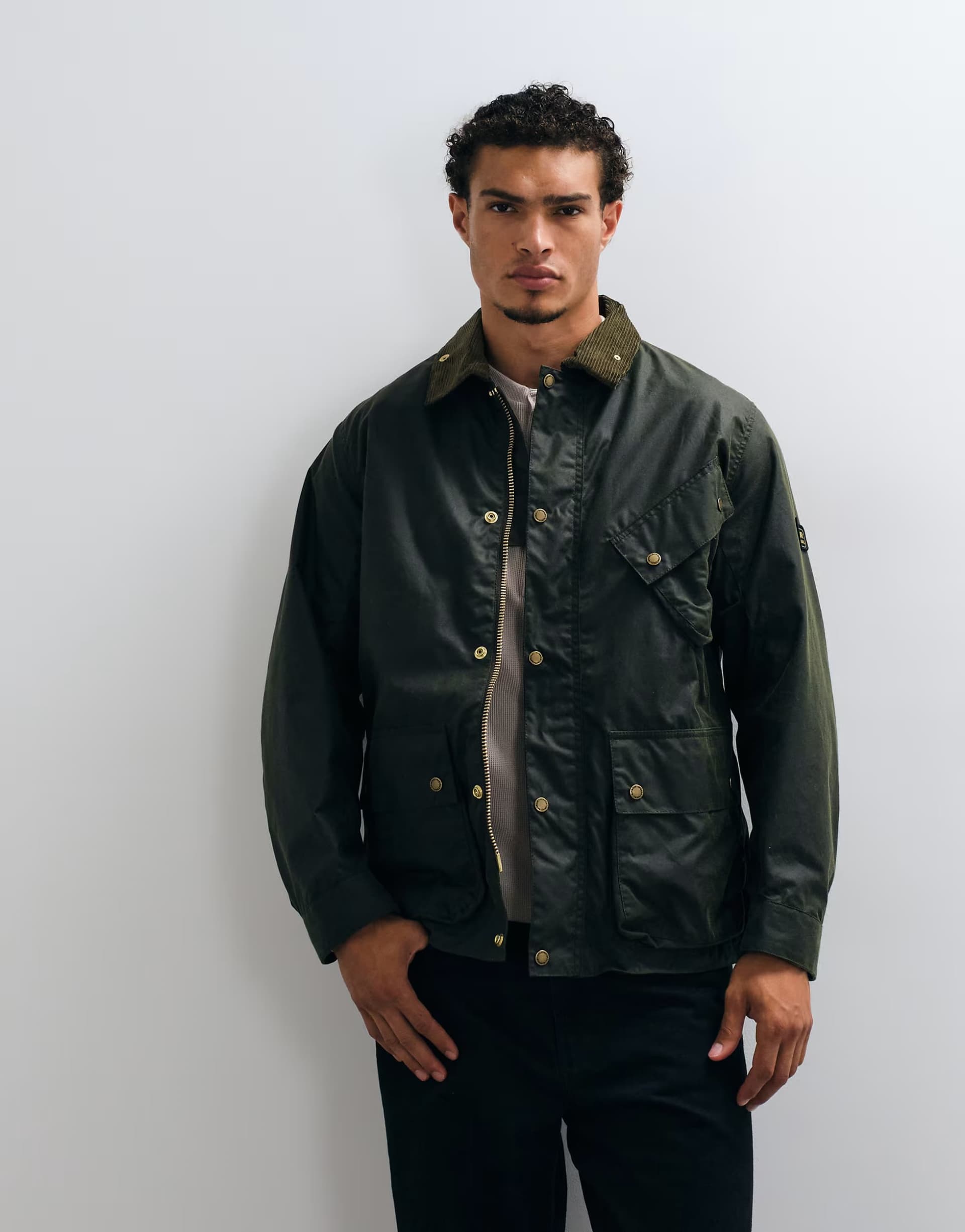 ASOS Barbour International Brake wax jacket with contrast cord collar in greent