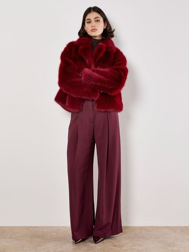 Apricot Apricot Women's Faux Fur Short Coat in Burgundy - 2