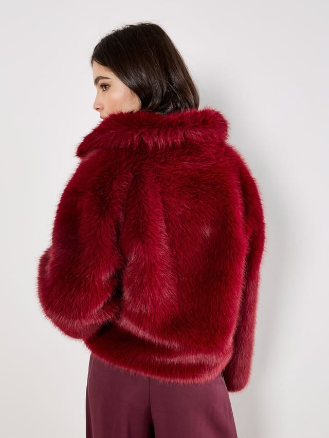 Apricot Apricot Women's Faux Fur Short Coat in Burgundy - 3