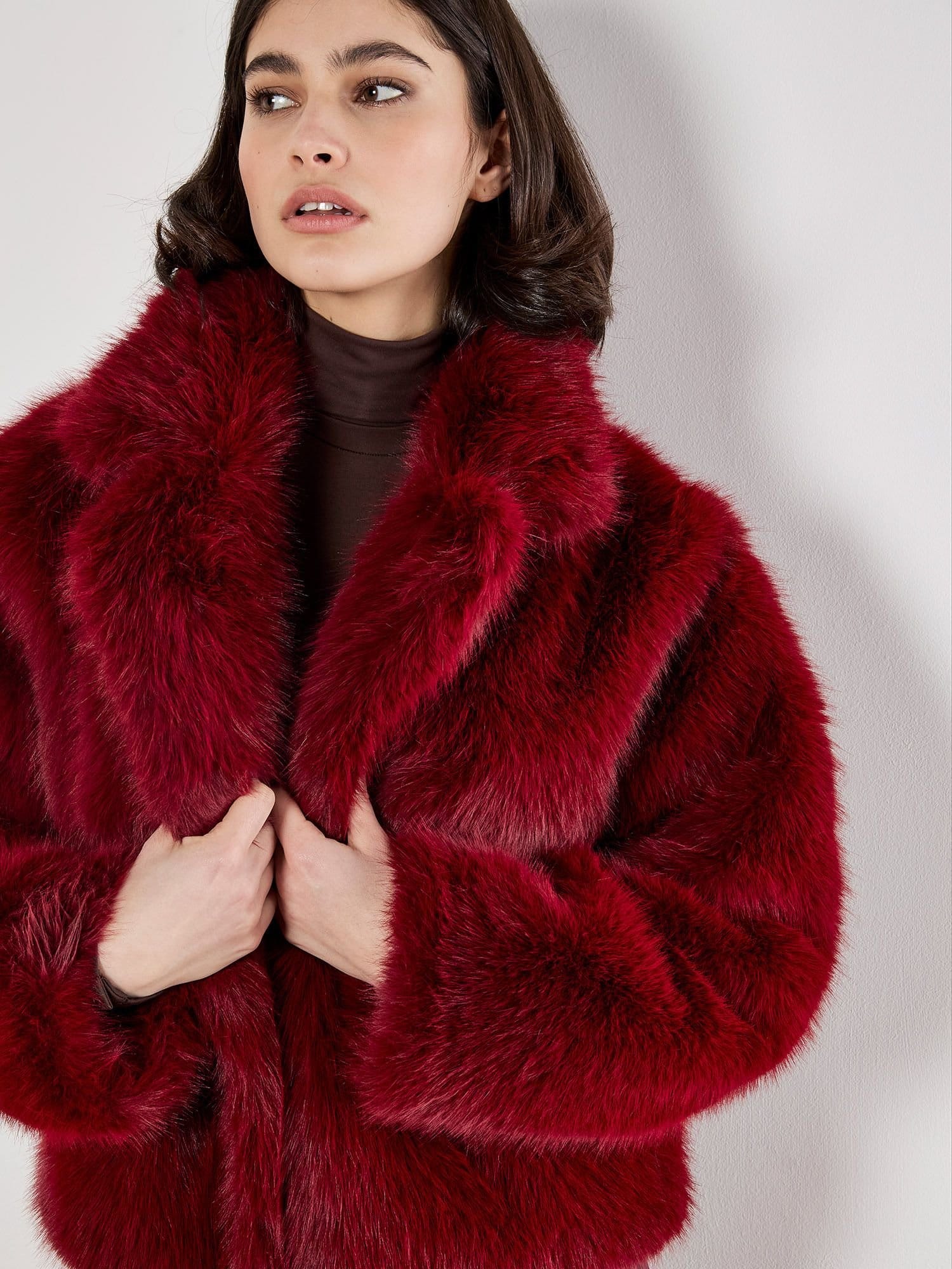 Apricot Apricot Women's Faux Fur Short Coat in Burgundy - 4