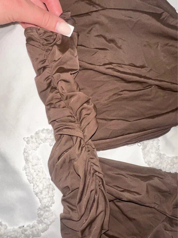 Zara Zara Brown One-Shoulder Cut-Out Ruched bodysuit