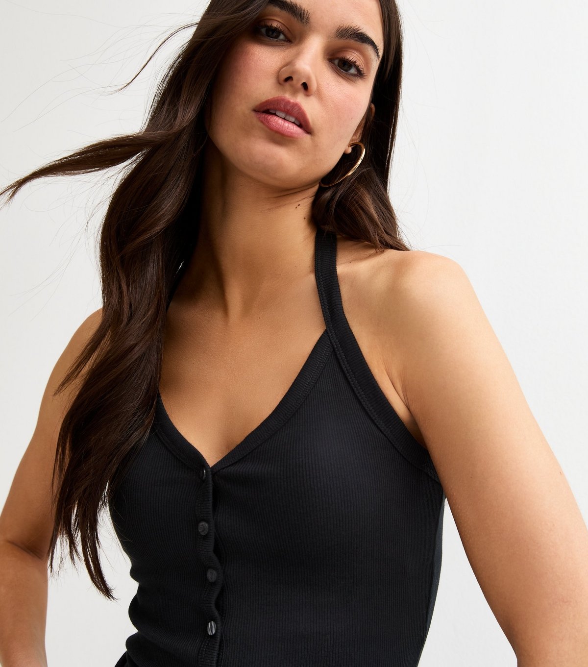 New Look Women's Black Button Through Halter Neck Cami Top New Look - 2