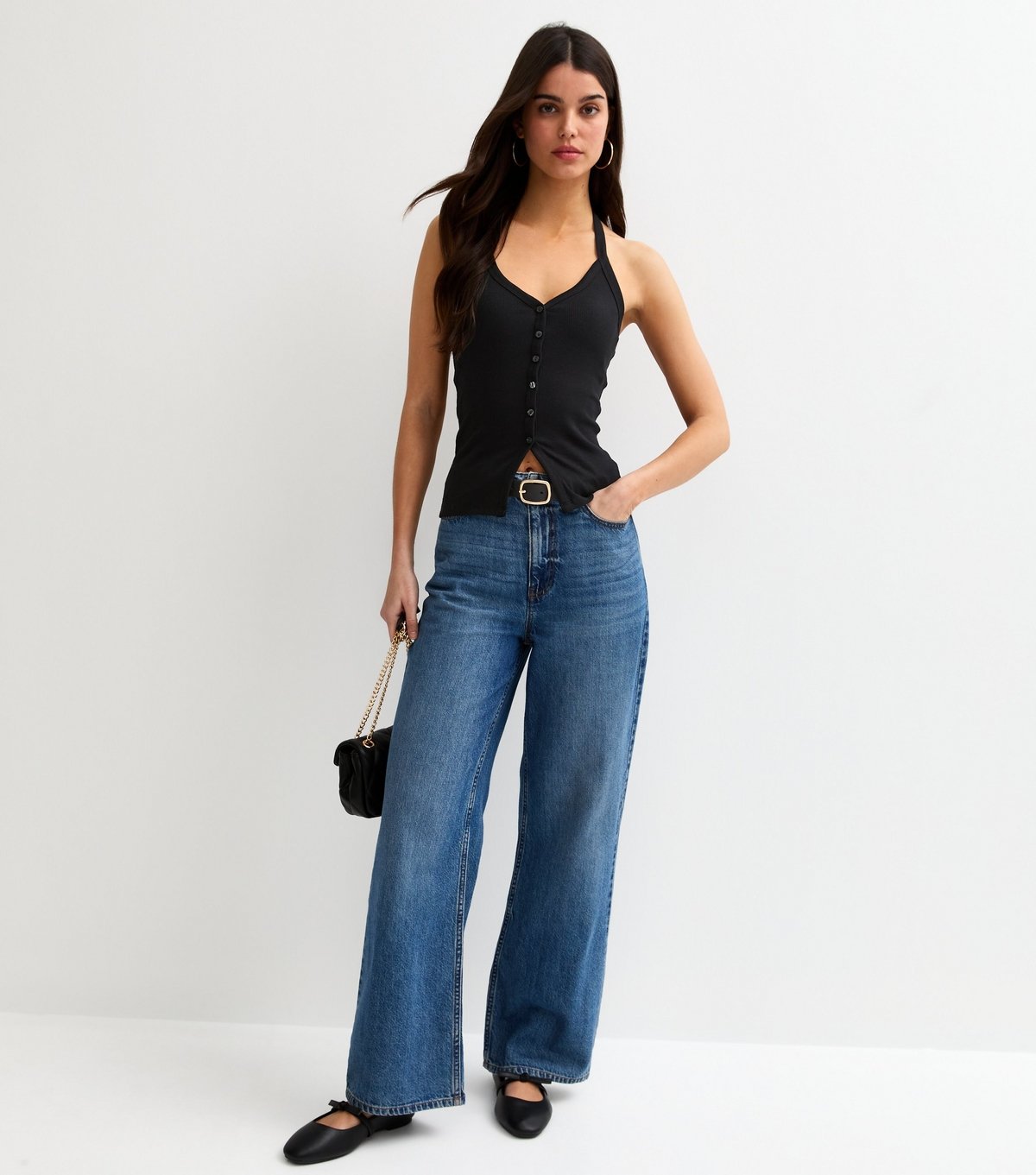 New Look Women's Black Button Through Halter Neck Cami Top New Look - 3