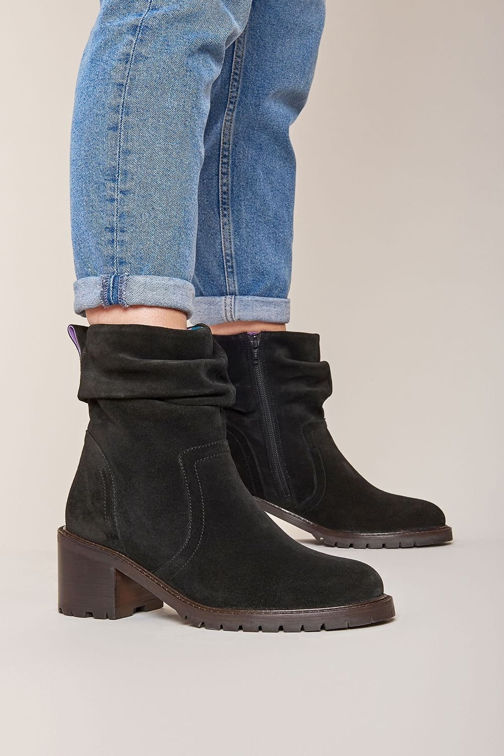 Moshulu Moshulu Women's 'Opie' Ruched Suede Heeled Ankle Boots in Black - 1
