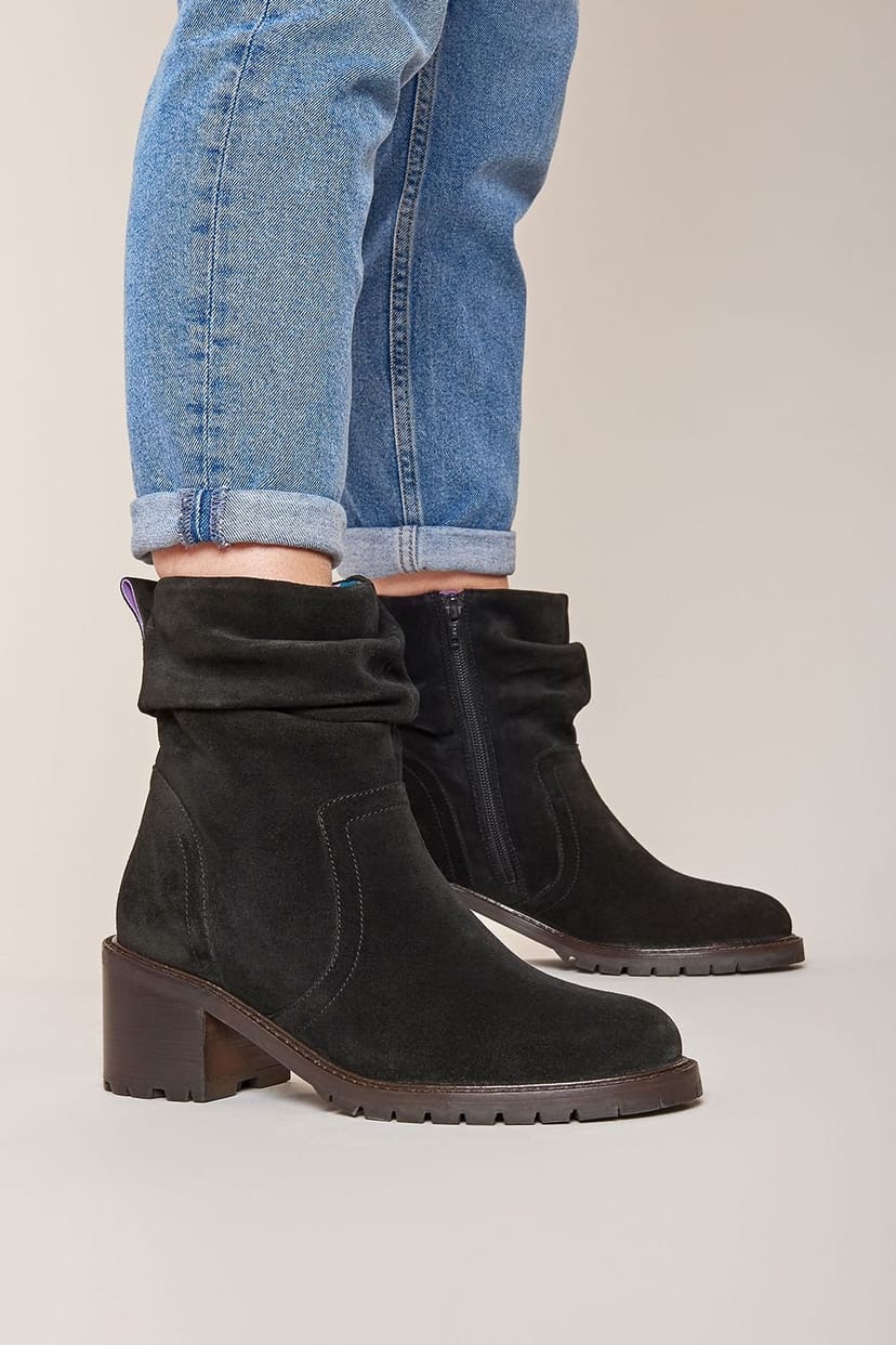Moshulu Moshulu Women's 'Opie' Ruched Suede Heeled Ankle Boots in Black - 1