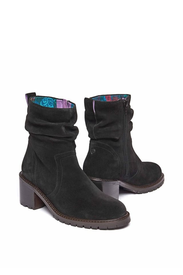 Moshulu Moshulu Women's 'Opie' Ruched Suede Heeled Ankle Boots in Black - 2