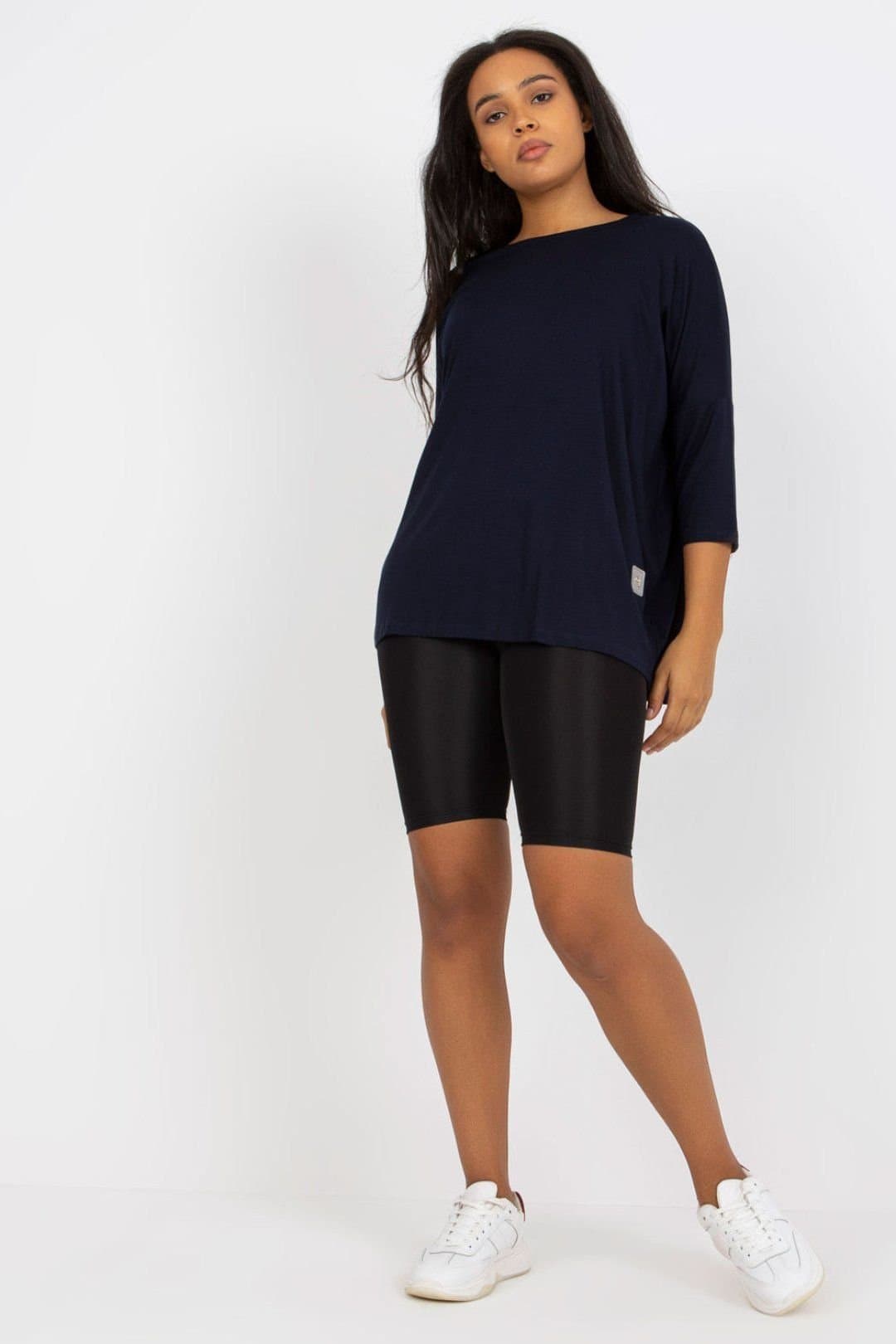 Love Lace Love Lace Women's Plus Size Boat Neck 3/4 Sleeve Blouse in Blue