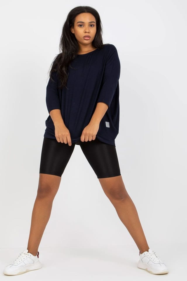 Love Lace Love Lace Women's Plus Size Boat Neck 3/4 Sleeve Blouse in Blue - 2