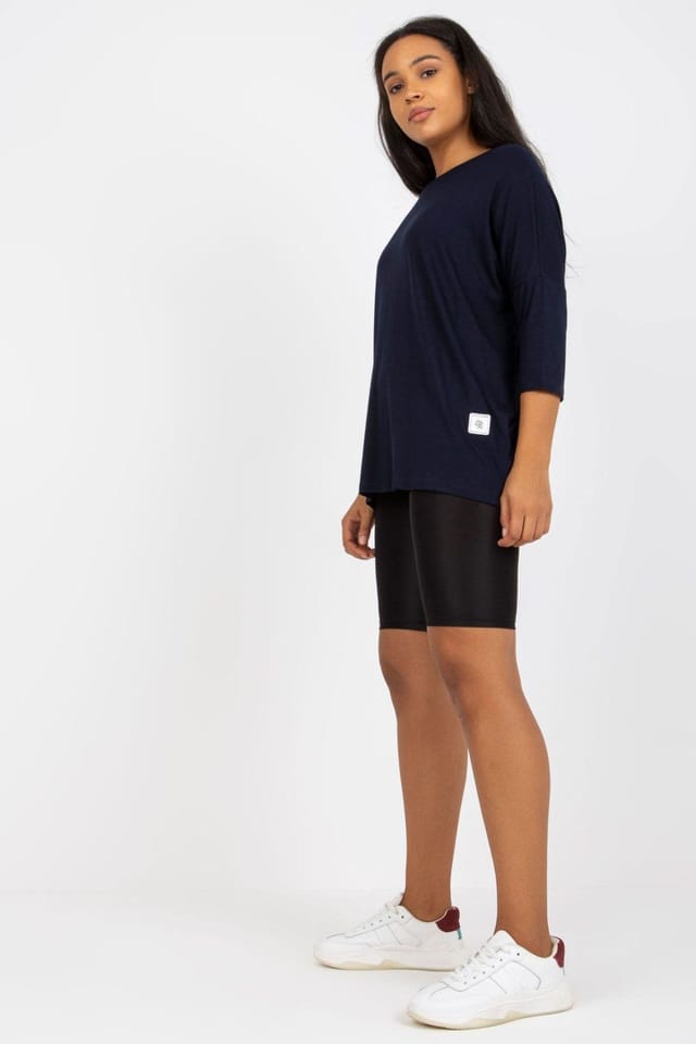 Love Lace Love Lace Women's Plus Size Boat Neck 3/4 Sleeve Blouse in Blue - 3