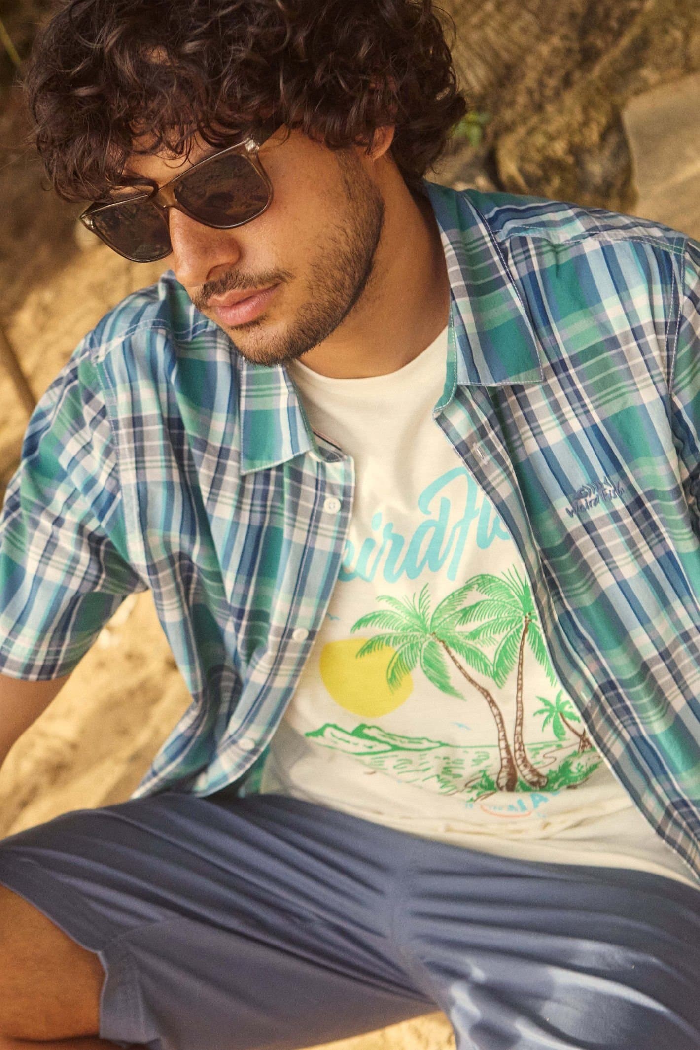Weird Fish Weird Fish Men's Palm Island Front Print Graphic T-Shirt in Off-White