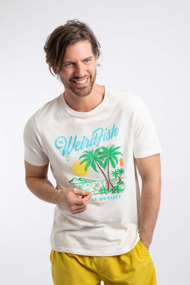 Weird Fish Weird Fish Men's Palm Island Front Print Graphic T-Shirt in Off-White - 3