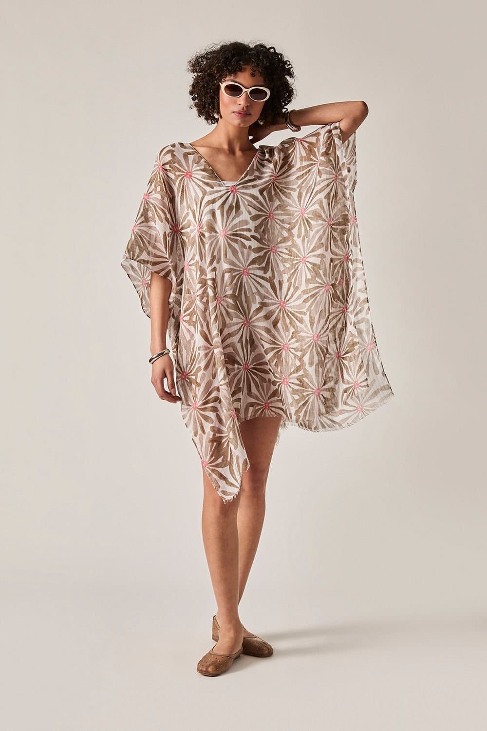 James Lakeland James Lakeland Women's Beige Retro Floral Kaftan
