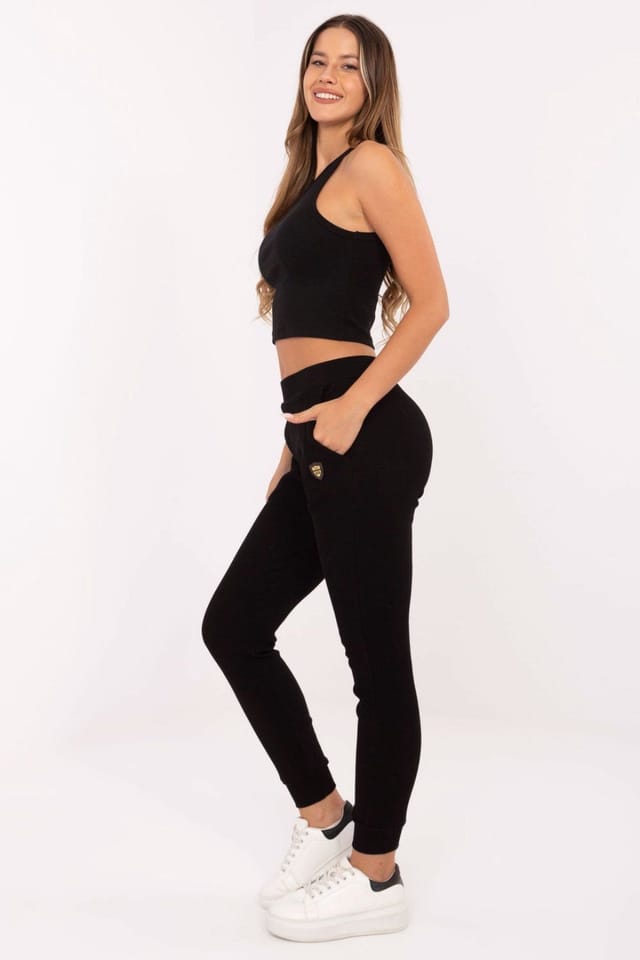 Love Lace Love Lace Women's Casual Cotton Elastane Sweatpants with Pockets Style 217292 in Black - 2