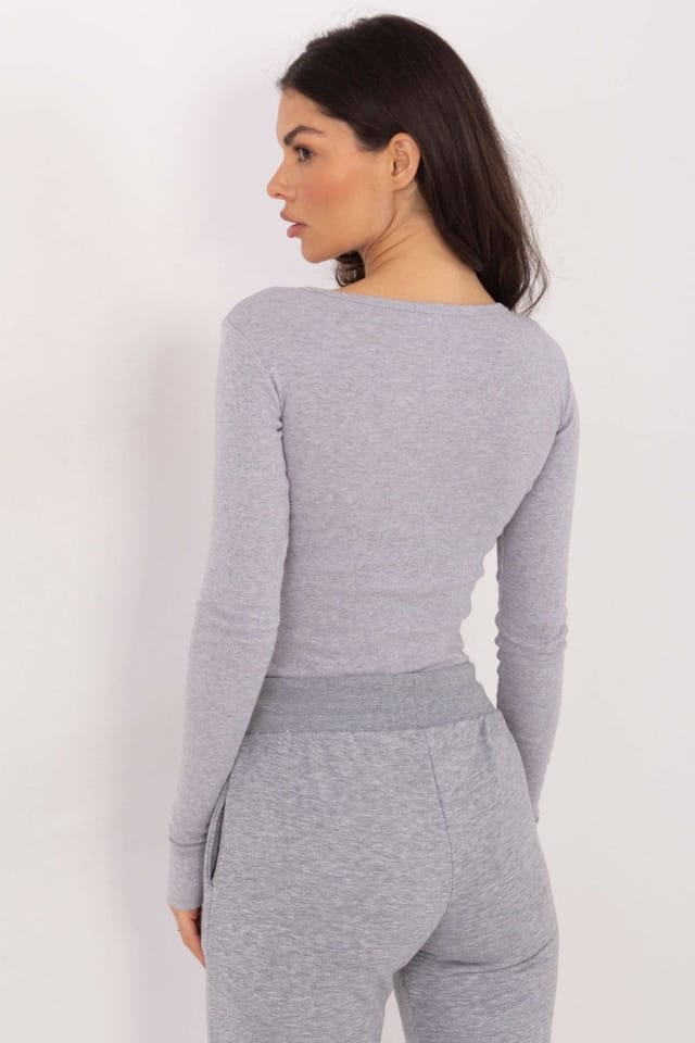 Love Lace Love Lace Women's Long Sleeve Basic Fitted Cotton Blouse in Grey - 3