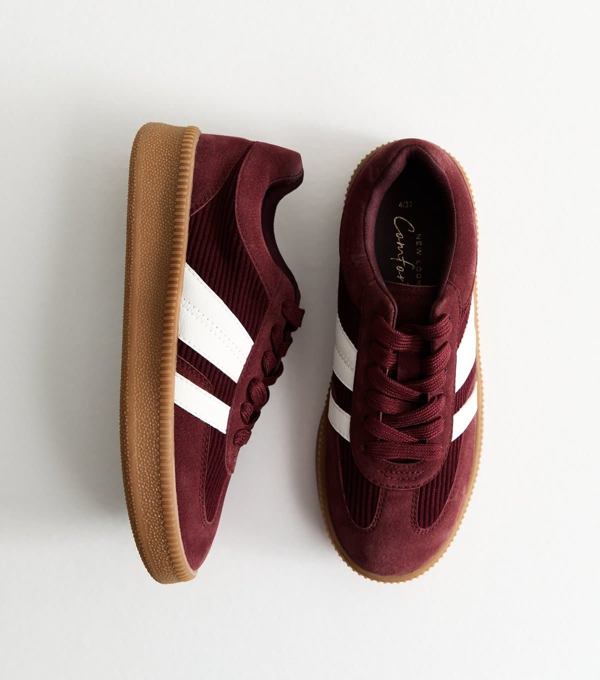 New Look Women's Burgundy Corduroy Panelled Trainers Vegan New Look