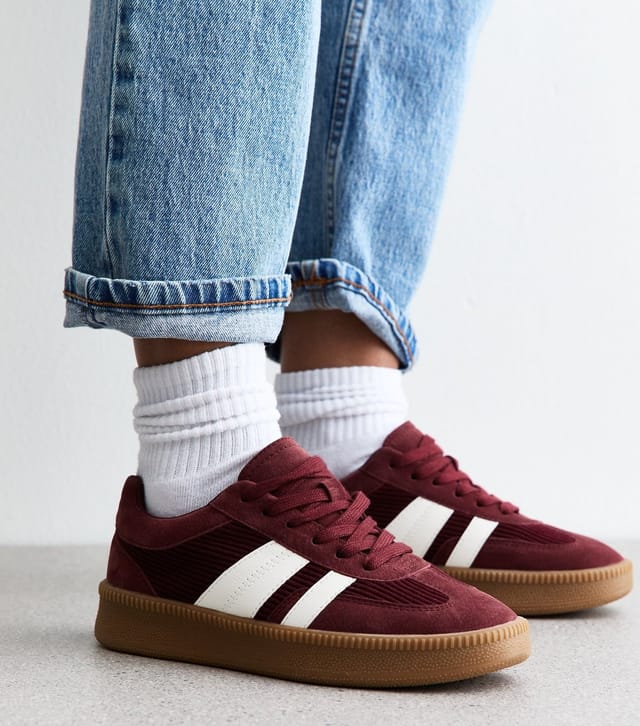 New Look Women's Burgundy Corduroy Panelled Trainers Vegan New Look - 2