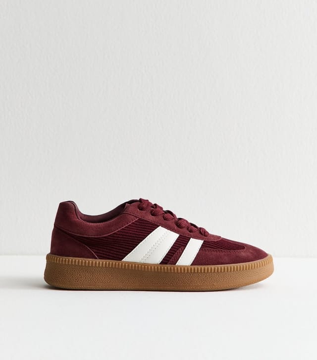 New Look Women's Burgundy Corduroy Panelled Trainers Vegan New Look - 3