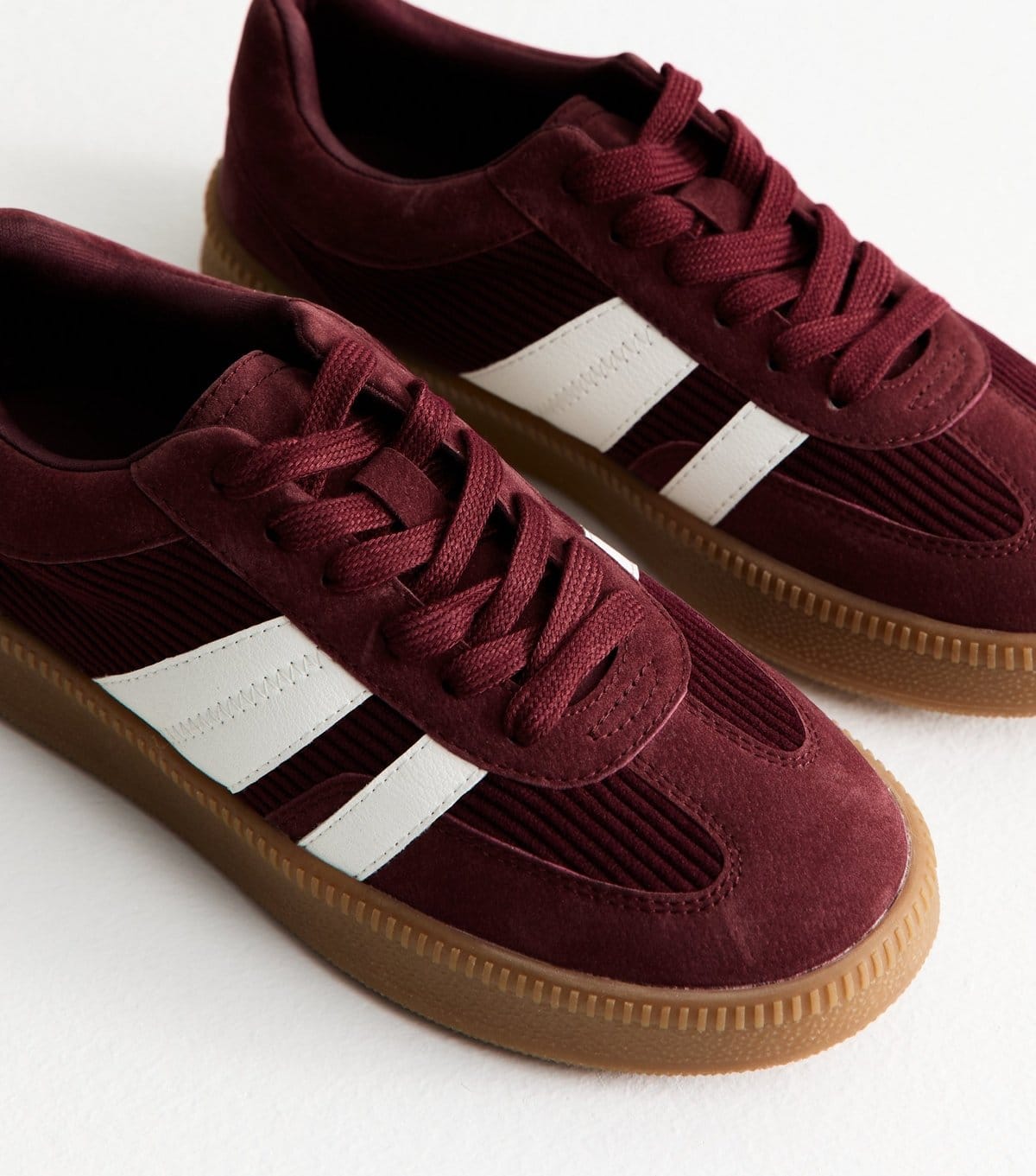 New Look Women's Burgundy Corduroy Panelled Trainers Vegan New Look - 4