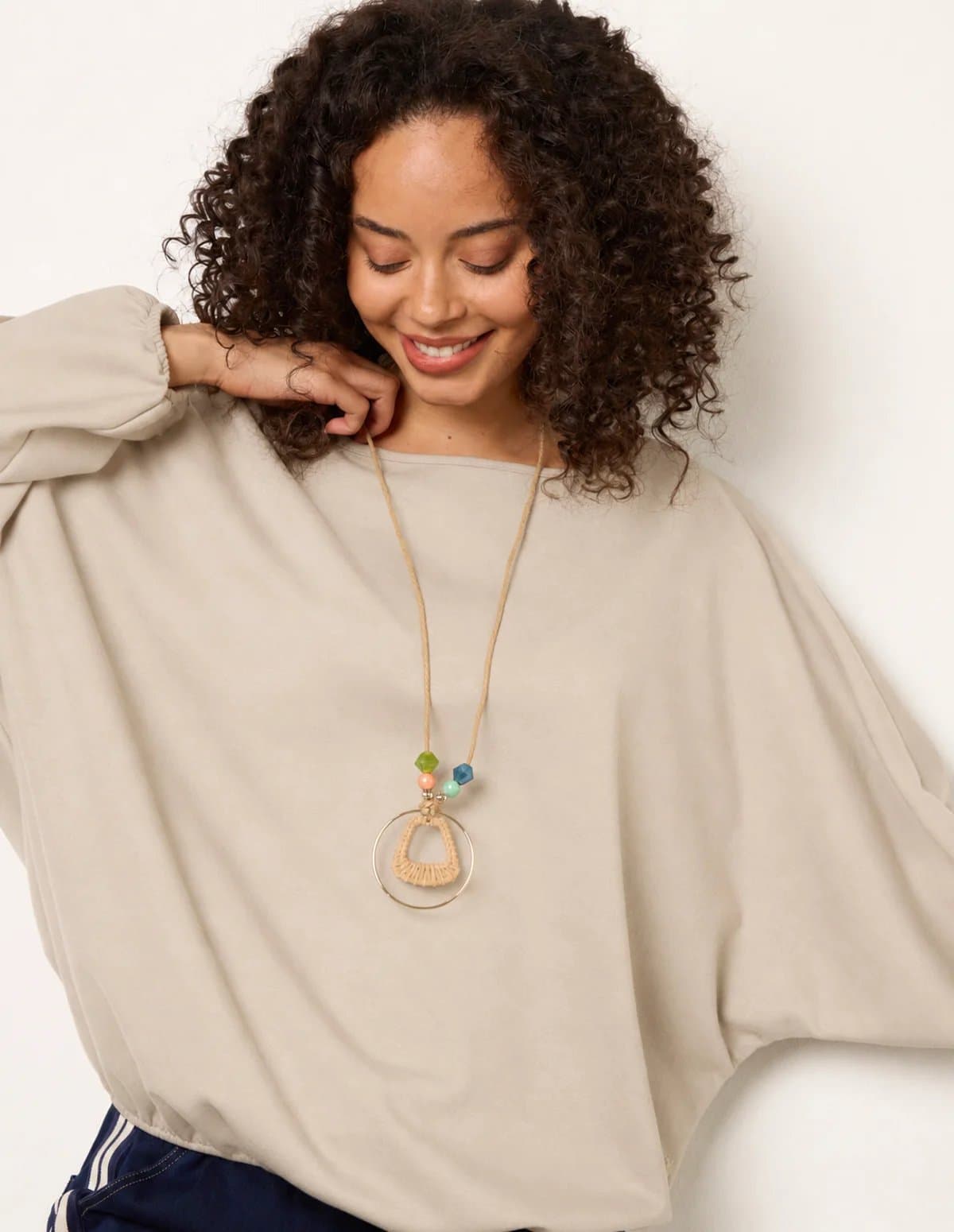 Blue Vanilla Elasticated Batwing Necklace Jersey Top