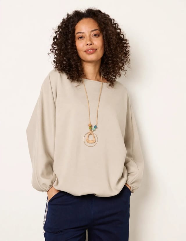Blue Vanilla Elasticated Batwing Necklace Jersey Top - 2
