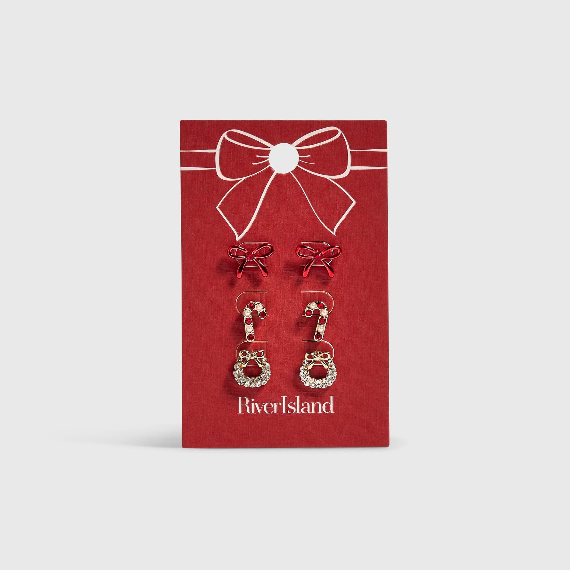 River Island River Island Womens Gold Christmas Wreath Pack Of 3 Stud Earrings