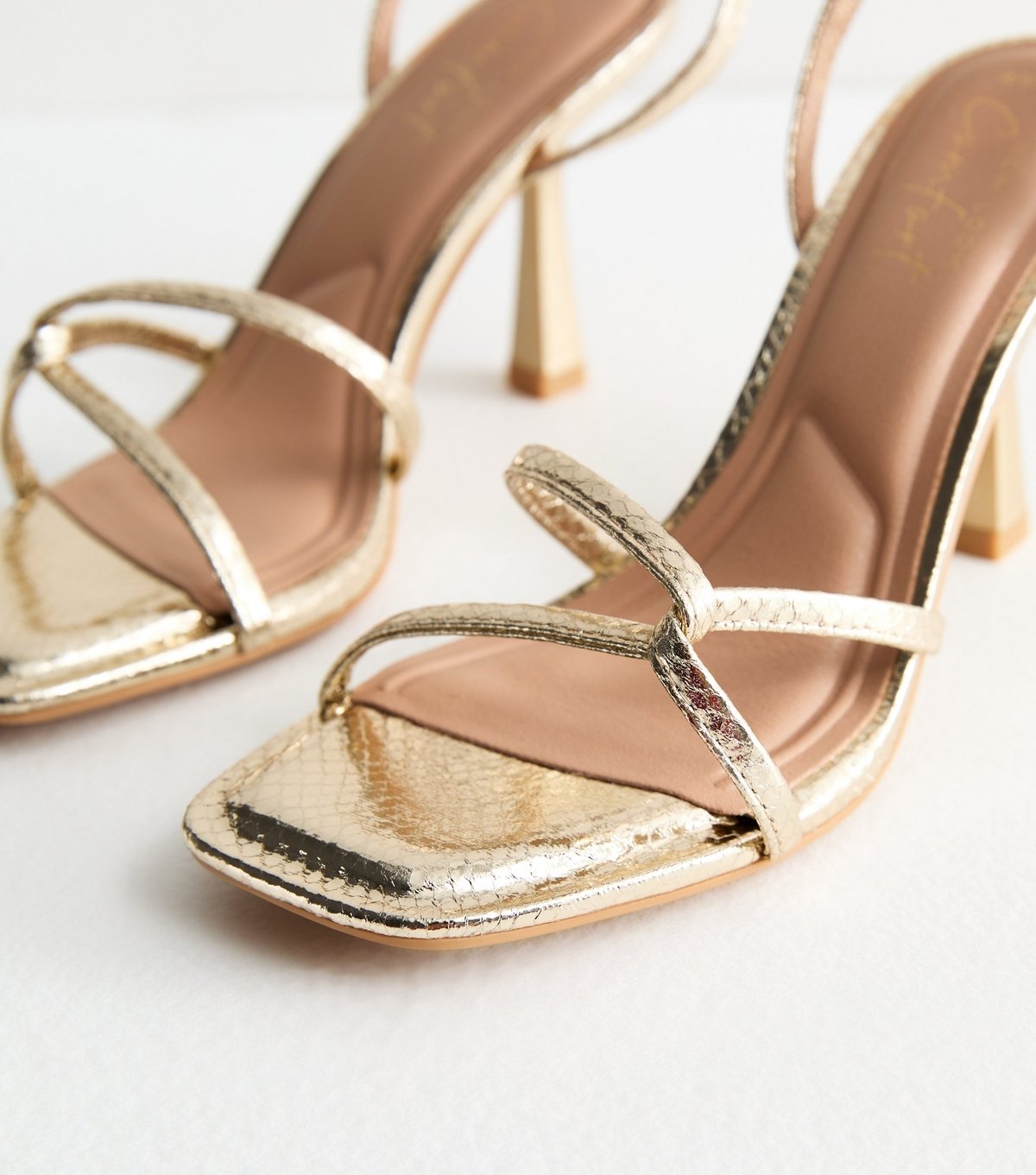 New Look Women's Gold Intertwined Strap Faux Leather Heeled Sandals Vegan New Look - 3