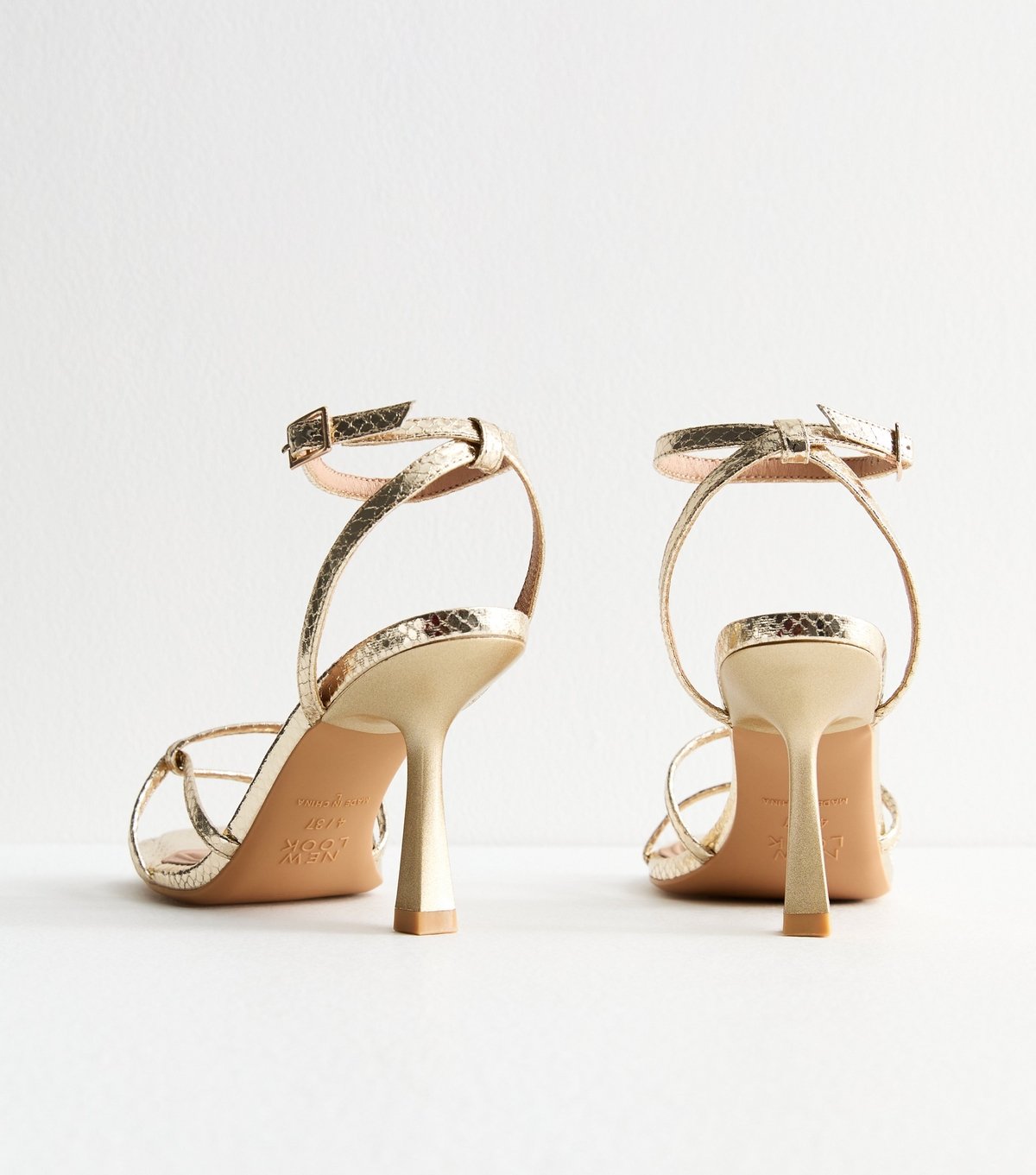 New Look Women's Gold Intertwined Strap Faux Leather Heeled Sandals Vegan New Look - 4